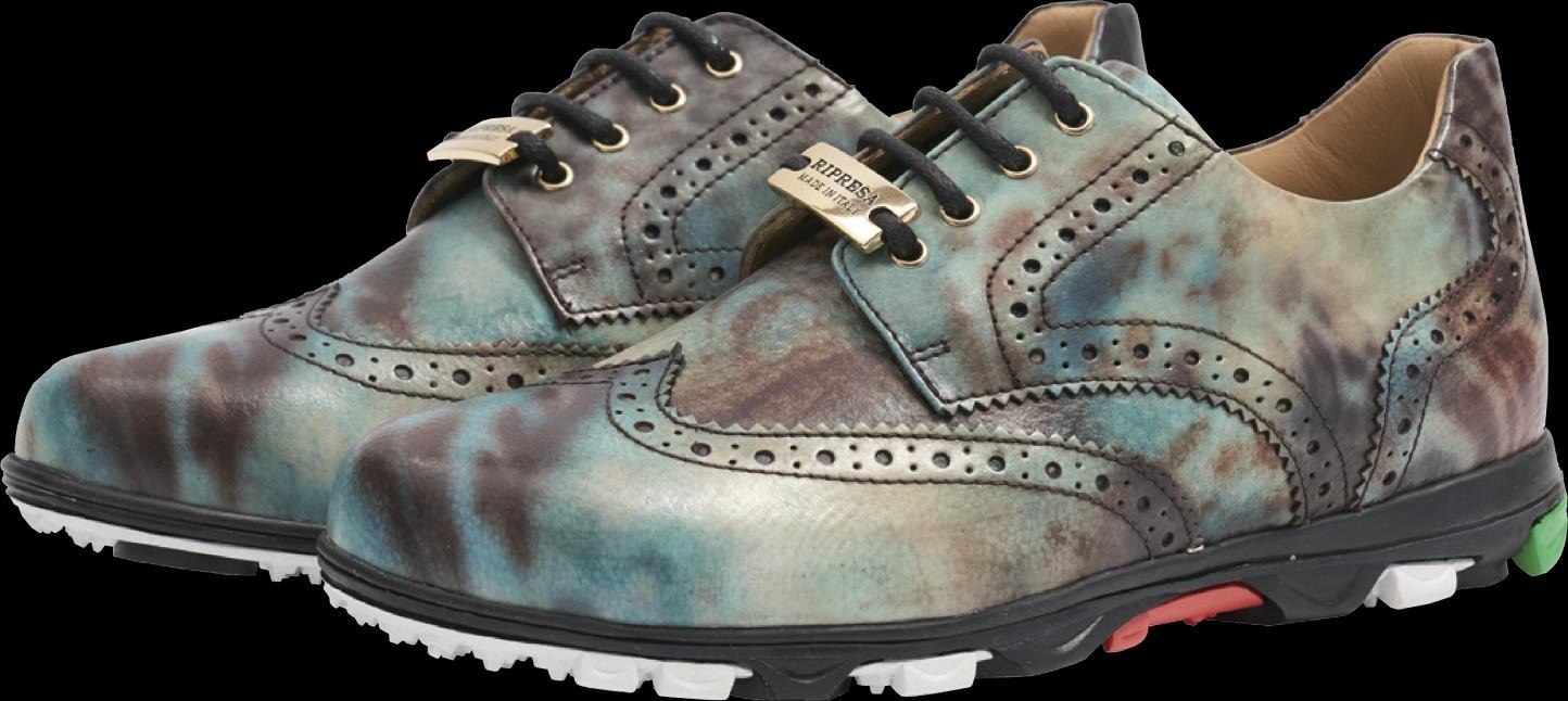 Sky Leopard blue leather golf shoes